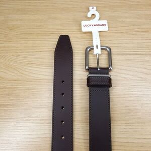 LUCKY BRAND Belt Mens Size 42 Brown Leather Logo Silver Buckle
